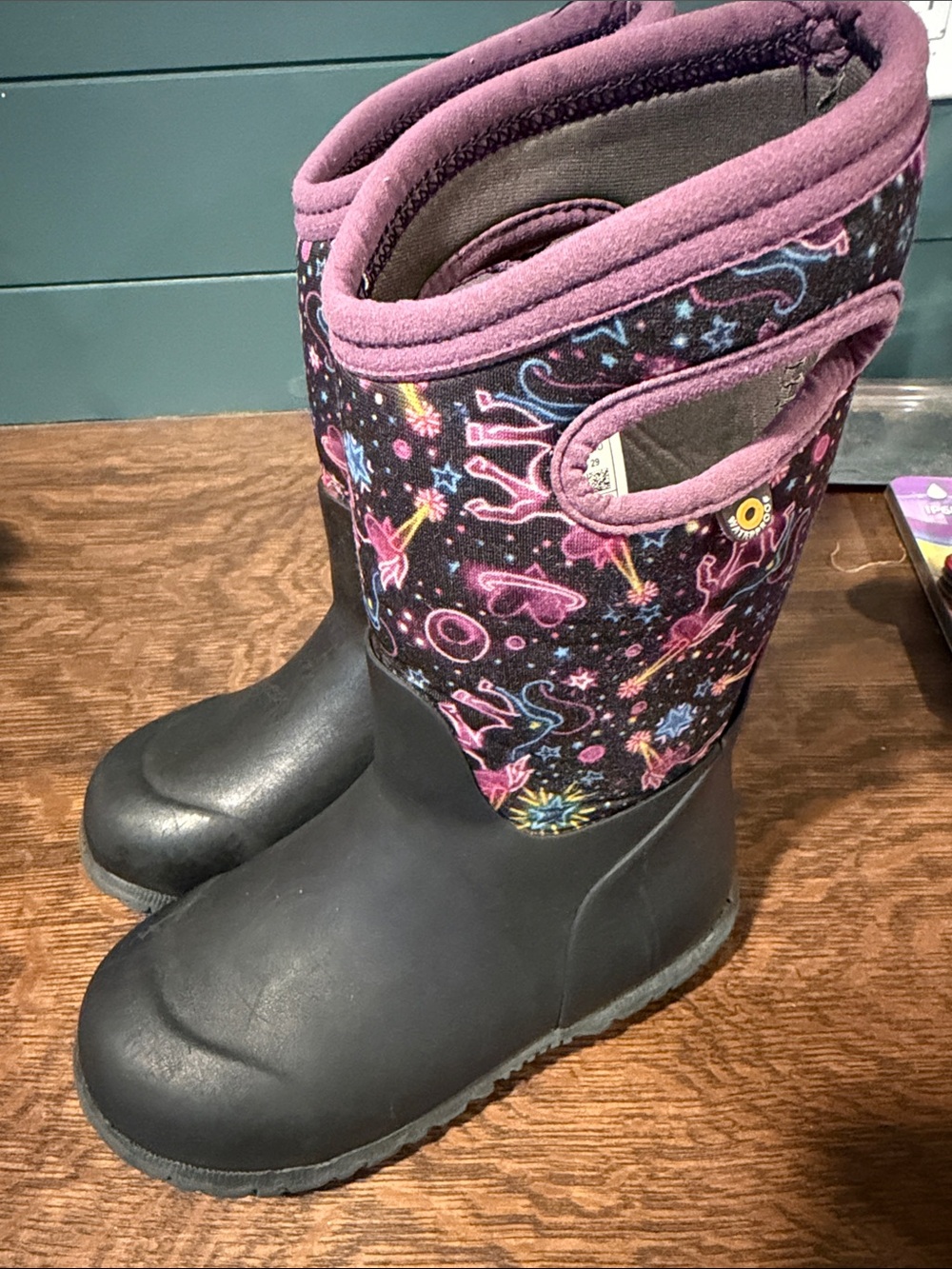 BOGS Kids Waterproof Black and Purple Boots